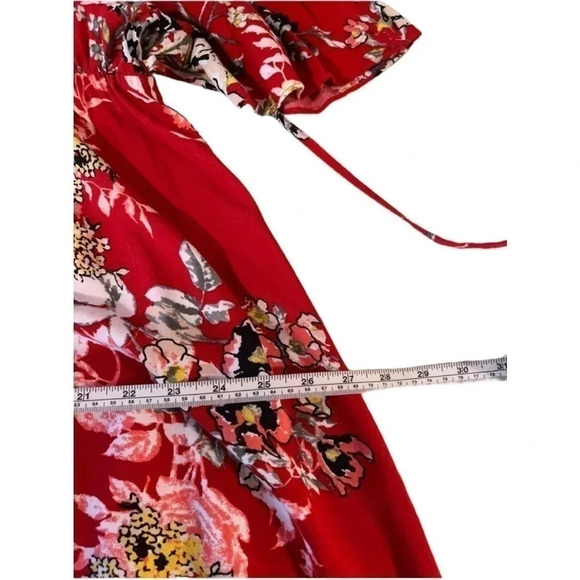 Cato plus size, red floral faux wrap, Hi-Low dress - Picture 10 of 11